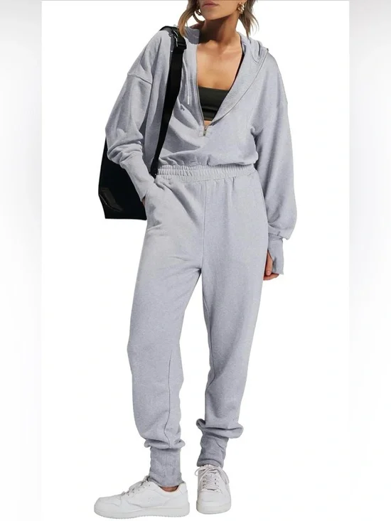 Casual Zip Up One Piece gray Romper Jumpsuit with Pockets - Picture 9 of 11
